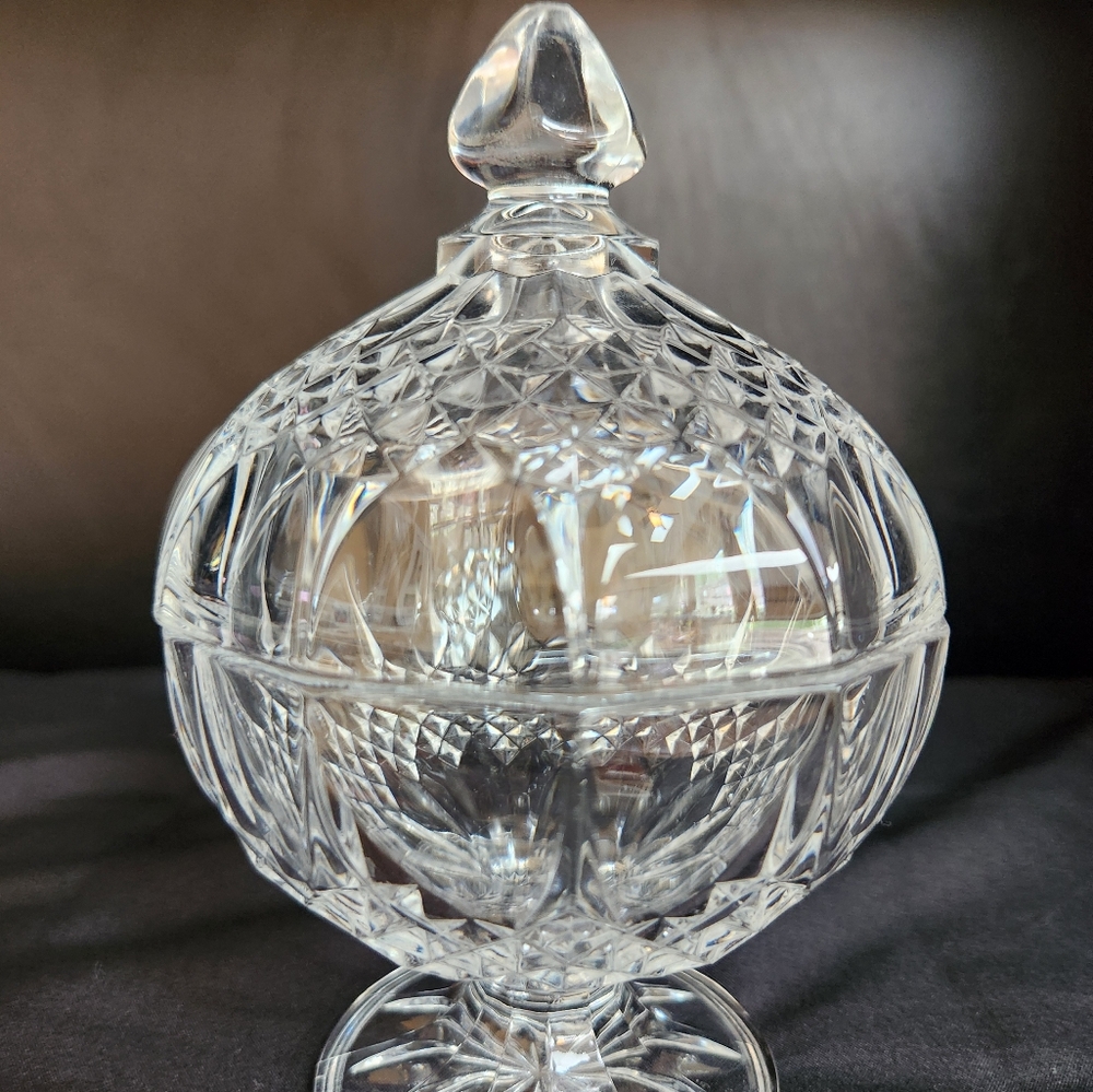 Cristal de Arques Clear Crystal Sugar Bowl/Candy Dish w/Lid Vintage